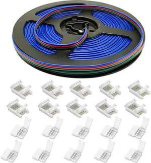 4 Pin RGB LED Strip Connectors 10mm Set, RGB LED Strip Extension Cable Wire, Solderless LED Connectors 10mm for 5050 3528 RGB LED Strip Lights