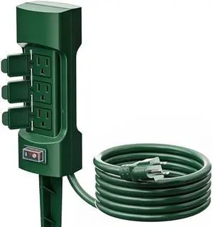 K KASONIC Outdoor Power Stake, Kasonic 6-Outlet 9 ft Extension Cord Power Strip, Double Sided with Weatherproof Safety Flip Covers, ETL Certified Multi-Outlets (Outdoor)