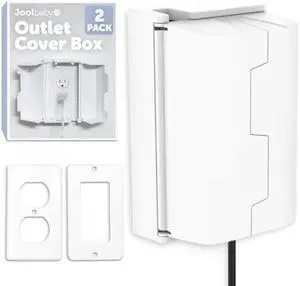 Outlet Cover Box for Child Safety (2 Pack) Duplex & Decorator Electrical Outlet Plates, Concealed Access Buttons, and Spacious Compartment - Jool Baby