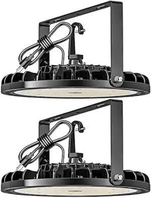 LED High Bay Light 100W 14000 LM with US Plug 5ft Cable, 5000K Daylight, IP65 Waterproof, UFO Commercial Industrial Warehouse Workshop Factory Barn Garage Area Lighting Fixture, 2PCS