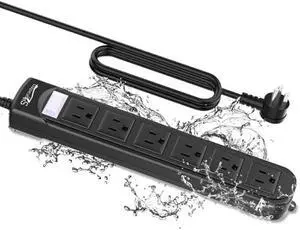 Outdoor Power Strip Weatherproof, Waterproof Surge Protector 6 Outlets, 6 FT Extension Cord, 1875W Overload Protection, Shockproof Outlet, Wall Mountable for Home, Kitchen, Bathroom, Garden, Patio Outdoor Power Strip Weatherproof, Waterproof Surge Protector 6 Outlets, 6 FT Extension Cord, 1875W Overload Protection, Shockproof Outlet, Wall Mountable for Home, Kitchen, Bathroom, Garden, Patio