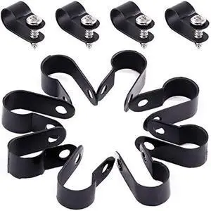 Hilitchi 120Pcs Plastic Cable Clamp R Type Screw Mounting Cord Fastener Cable Clips with Screws for Wire Management Cable Conduit (3/8, Black)