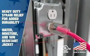 Southwire Heavy Duty Extension Cord, 50Ft, 12 Gauge, 3 Conductor, High Visibility Outdoor Cord, Lighted End, SJTW, Cool Pink, 2578SW000A
