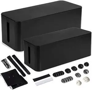 Iron Forge Cable Cable Management Box, 2 Pack - Cord Organizer and Hider for Wires, Power Strips, Surge Protectors & More - Includes Cord Sleeve, Hook and Loop Keepers, Zip Ties & Clips