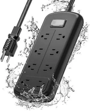 EIGSO Outdoor Power Strip Weatherproof, IPX6 Grade Waterproof Surge Protector with 8 Wide Outlets, Anti-Electric Shock, 6 FT Heavy Duty Extension Cord for Outdoor Patio Garden, Black