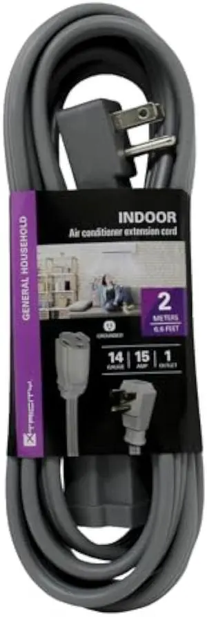 Xtricity 6 FT Heavy Duty Air Conditioner and Appliance Extension Cord, 14 Gauge, 15 Amp, ETL Listed, Grey
