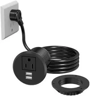 VILONG Desk Power Grommet with 2 USB, Fits 2 inch Grommet Hole, Recessed Power Strip Socket, Plug in 2 Outlet 6 ft Extension Cord (ETL Listed)