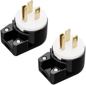 (2xPCS) Right Angle Nema 5-15P 15A 125V AC Plug, [ETL] Easy Assembly 90 Degree USA Canada Male DIY Rewirable 8 Directions Adjustable AC Connector