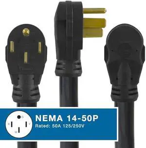 Conntek 14300 RV Power Cord 4-Foot RV 50 Amp Male Plug To Bare Wire , Black