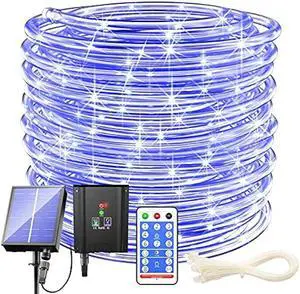 Solar Rope Lights Outdoor Waterproof LED - 200 LED Solar Rope String Lights, 72FT 8 Modes with Remote Flexible Solar Tube String Lights for Garden Patio Fence Balcony Pool Trampoline Party