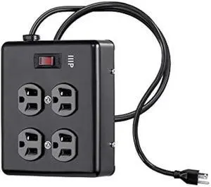 Monoprice Heavy Duty Metal Surge Protector - 4 Outlet Power Strip, 180 Joules, UL Certified, 6 Feet Cable, Black
