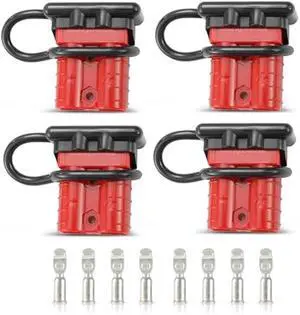 BUNKER INDUST 50A 6-10 Gauge Battery Quick Connect Disconnect Wire Harness Plug Kit 4 Pcs Battery Cable Quick Connect Disconnect Plug for Winch Auto Car Trailer Driver Electrical Devices,Red