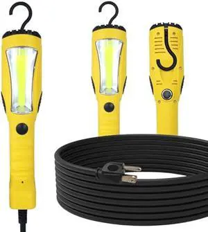 EP 25 Ft LED Work Light, 1200 Lumen COB LED Trouble Light - 16 Gauge SJTW Indoor Outdoor Extension Cord, Handheld, Magnetic Base, Rotatable Hanging Hook - Yellow