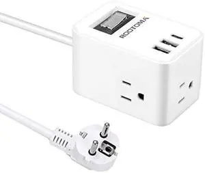 Germany France European Travel Plug Adapter, ROOTOMA Type E F Plug Adapter with 3 USB, Plug Adapter for US to European,German French Iceland Spain Greece Poland Portugal and More