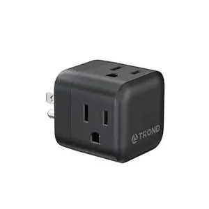 TROND Sideways Outlet Adapter, Multi Plug Wall Outlet with 360 Rotating Plug & 3 Electrical Sockets, A Small Black Charging Station Turn One into Multiple Sideways Extender for Dark Wall Decor