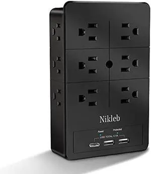 Multi Plug Outlet Extender Nikleb, Surge Protector 12 Outlets, Wall Plug with 2 USB+ USB C Ports Total 3.1A, Charger Blocks Wall Mount, Outlet Splitter Heavy Duty for Home, Office, Garage Improvement