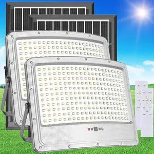 TENKOO Solar Street Flood Lights Outdoor 7000W 2 Pack Solar Parking Lot Lights Dusk to Dawn 200000LM IP67 Waterproof Security Commercial Lighting with 16.4ft Cables for Yard, Garden, Stadium, Pathway