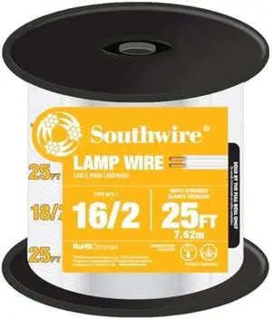 Woods Southwire 55681821 25-Feet 16-Gauge 2 Conductor 16/2 Type SPT-2 Lamp Service Parallel Cord with Thermoplastic Insulation; Black