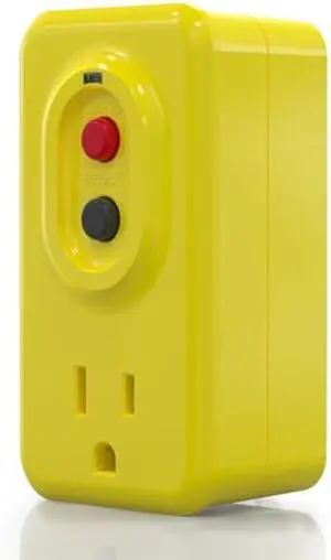 ELEGRP Manual Reset Single Outlet GFCI Adapter, 15 AMP Grounded 3-Prong GFCI Adapter, for Indoor Use with Manual Reset, UL Listed, Yellow, 1 Pack