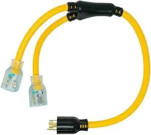 Southwire 3-Feet Generator Power Cord Adapter; 10/4 Splitter Y Adapter; L14-30P to (2) 10/3 Lighted 5-20R, 01934