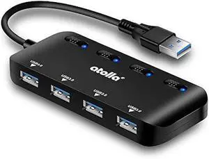 USB 3.0 Hub Splitter - USB Extender 4 Port USB Ultra Slim Data Hub with Individual Power Switch and LED