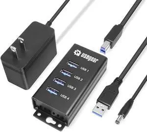 USBGear 4-Port USB 3.2 Gen 1 Mountable Charging and SuperSpeed Data Hub with 5V/2A Power Adapter and USB Type-A to Type-B Cable Up to 900mA per Port Charging Function Wall and Surface Mounting