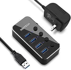 Powered USB Hub, RSHTECH 4 Port USB 3.0 Hub Splitter Portable Aluminum USB Data Hub Expander with Individual On/Off Switch and Universal 5V AC Adapter, 3.3ft USB 3.0 Cable (RSH-516) Powered USB Hub, RSHTECH 4 Port USB 3.0 Hub Splitter Portable Aluminum USB Data Hub Expander with Individual On/Off Switch and Universal 5V AC Adapter, 3.3ft USB 3.0 Cable (RSH-516)
