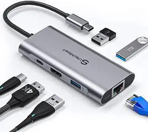 UtechSmart USB C Hub Ethernet - HDMI to USB C Multiport Adapter, 6 In 1 USBC Adapter with 4K Display, Type C Dock Dongle Compatible for MacBook Pro Air Dell HP Microsoft Lenovo Iphone 16(USB 3.0)