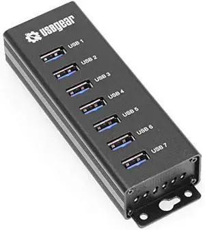 USBGear 7-Port USB 3.0 Mountable Charging and SuperSpeed Data Hub with 5V/4A Power Adapter and USB Type-A to Type-B Cable Included, Up to 900mA per Port Charging, Wall and Surface Mounting
