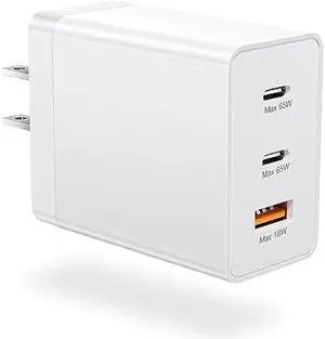 iSeekerkit 65W USB C Charger Block, 3 Ports Fast Charging Block 2-USB-C+USB-A Wall Plug, GaN PD/PPS Charging Station for MacBook, iPad Pro, iPhone 16/15 Series, Galaxy S25/24, Piexl 7