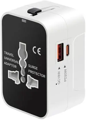 International Universal All in One Worldwide Travel Adapter Fast Charger with PD 3.0 Type C & USB-A Quick Charging Wall Charger AC Power Plug Adapter for USA EU UK AUS European Cell Phone Laptop