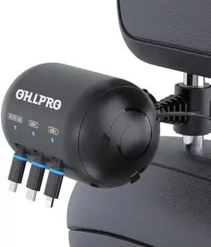OHLPRO Multi Car Retractable Backseat 3 in 1 Car Charging Station Box Compatible with All Phones | iPhone | Samsung | Uber Taxi Lyft Turo Ride Share Customer Charging Dock Attach to Headrest