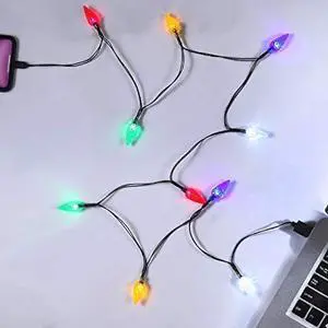 LED Christmas Light Phone Charger Cord USB Charging Cable Gift for Phone 14/13/12/11 Pro/XS/XS Max/XR/X/8 Plus/ 8/7 Plus/7s Plus/6s/6/5s/5c/5Pad with 10 Lights Christmas Decorations (Black 2pcs)
