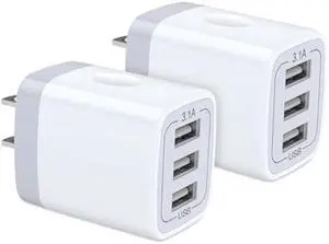 USB Wall Charger, Hootek 2Pack Wall Plug 3-Port USB Charging Station 3.1A Power Adapter Multi Port Quick Charger Block Cube for iPhone 17 16 15 14 13 12 11 Pro XS MAX 8 iPad Samsung Galaxy S25 S24 S23
