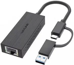 USB C to 2.5G Ethernet Adapter, WAVLINK 2-in-1 USB 3.2 Type A/Type C (Thunderbolt 3/4) to 2.5 Gigabit Ethernet Adapter RJ45 LAN Network Converter for Windows, Mac OS, iPad OS and More