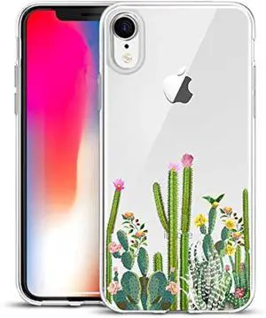 Unov Case Compatible with iPhone XR Case Clear with Design Slim Protective Soft TPU Bumper Embossed Pattern 6.1 Inch (Cactus Succulents)