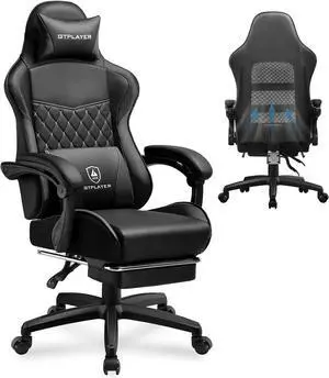 GTPLAYER Gaming Chair, High Back Leather Computer Game Chair with Footrest, Ergonomic Height Adjustable Office Chair with Removable Cover and Lumbar Support for Gaming and Work (Black)