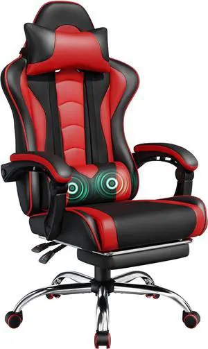 Yaheetech Gaming Chair, Video Game Chair with Massage Lumbar Support and Footrest Height Adjustable Ergonomic Computer Chair with Swivel Seat and Headrest, Black/Red