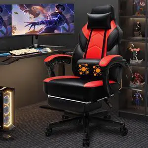 Shintenchi Gaming Chair,Video Game Chair with footrest and Massage Lumbar Support,Height Adjustable Game Chair with 360°Swivel Seat Ergonomic Computer Chair with Headrest for Office or Gaming(Red)