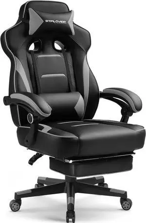 GTPLAYER Gaming Chair with Footrest, Big and Tall Computer Game Chair 350lb Racing Style, Ergonomic High Back Lumbar Support and Recliner, Moon Gray GTPLAYER Gaming Chair with Footrest, Big and Tall Computer Game Chair 350lb Racing Style, Ergonomic High Back Lumbar Support and Recliner, Moon Gray