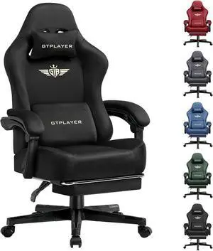 GTPLAYER Gaming Chair Fabric with Pocket Spring Cushion, Big and Tall Gamings Chairs 350LBS High Back Computer Chair with Footrest for Adults Lumbar Support Swivel Game Chair for Office Light Black