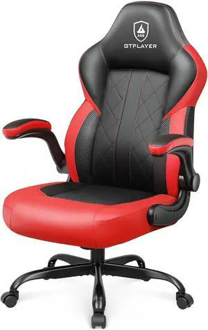 GTPLAYER Video Gaming Chair, Ergonomic Computer Gaming Chair with Flip-Up Armrests and Adjustable Height, Comfortable Desk Chairs with Built-in Lumbar Support, Recliner with 360°Swivel (Oil Red)