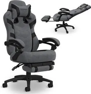 RESPAWN 110 Pro Ergonomic Gaming Chair with Footrest for Adults - Comfortable Office Gaming Recliner with Lumbar Support and Headrest, Racing Style Video Game Chairs for Computer Gamer - Gray Fabric