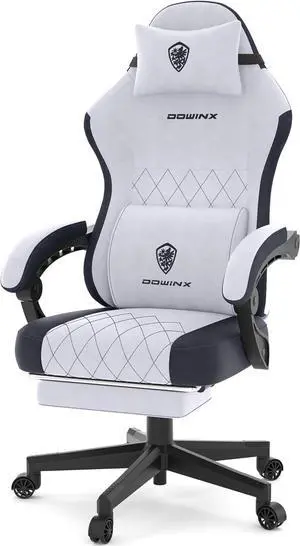 Dowinx Gaming Chair, Fabric Gaming Chairs for Adults with Pocket Spring Cushions and Lumbar Support, Ergonomic Massage Computer Chair with Footrest for Big and Tall, Gray