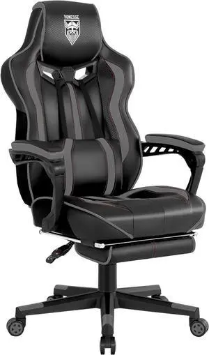 Vonesse Gaming Chair for Adults, Reclining Gaming Chairs with Footrest and Massage, Computer Gaming Chair for Heavy People,Ergonomic Gamer Chair Big and Tall (Black/Gray)