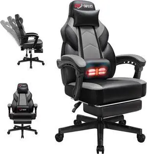 Gaming Chairs for Adults, Computer Chair with Footrest and High Back, Big and Tall Gamer Chair's with Massage Lumbar Support, 360° Swivel Height Adjustable Gaming Chair, Grey