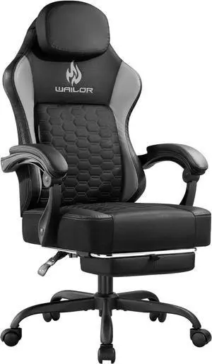 Gaming Chair with Pocket Spring Cushion, Video Game Computer Chair with Footrest for Adults, High Back Gamer Leather Chair with Headrest and Lumbar Support for Office Gaming 300LBS