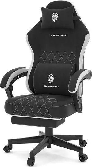 Dowinx Gaming Chair, Fabric Gaming Chairs for Adults with Pocket Spring Cushions and Lumbar Support, Ergonomic Massage Office Chair High Back with Footrest and Linkage Armrests, Black