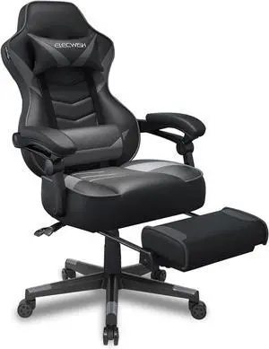 ELECWISH Gaming Chair, Backrest and Seat Height Adjustable Swivel Recliner Racing Office Computer Ergonomic Video Game Chair with Footrest and Lumbar Support, Gray