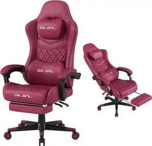 Gaming Chair,Ergonomic Computer Gaming Chair,400lb Load-Bearing,Retractable Footrest/Waist Support/Ergonomic Backrest[Spring + 4D Sponge] (RED)